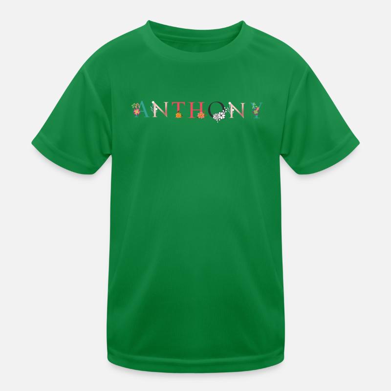 ANTHONY Name Art With Flowers Embroidered Kids Functional T-Shirt
