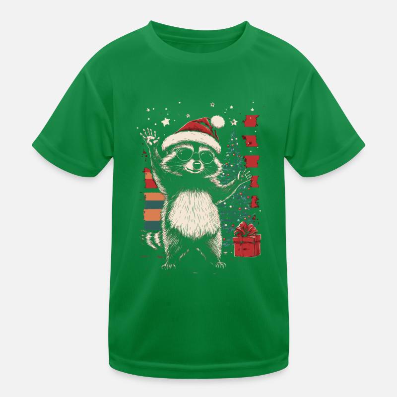 Waschbär mit Sonnenbrille und Weihnachtsmütze Kinder Funktions-T-Shirt