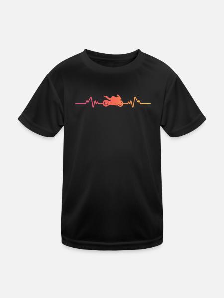 Motorradfahrer Sunset Heartbeat Motorrad - Kinder Funktions-T-Shirt - Schwarz - Vorne