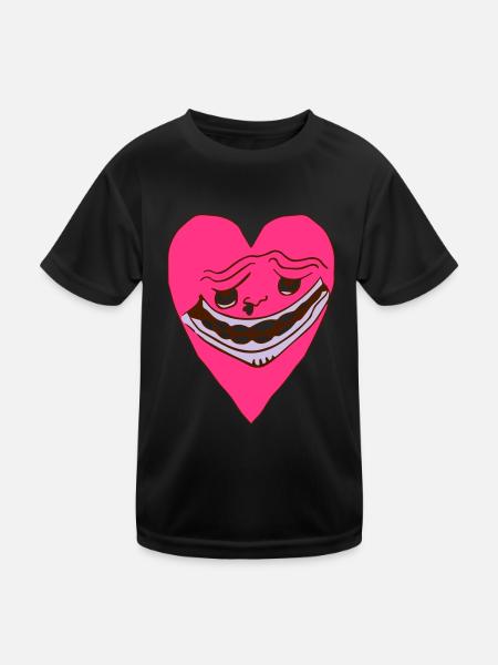 Herz Grimasse - Hässliches Herz Gesicht - Kinder Funktions-T-Shirt - Schwarz - Vorne