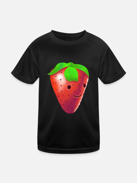 Strawberry with a friendly face - Kids Functional T-Shirt - black - Front
