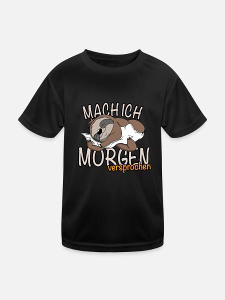 Faulenzer Faultier - Mach Ich Morgen versprochen - Kinder Funktions-T-Shirt - Schwarz - Vorne