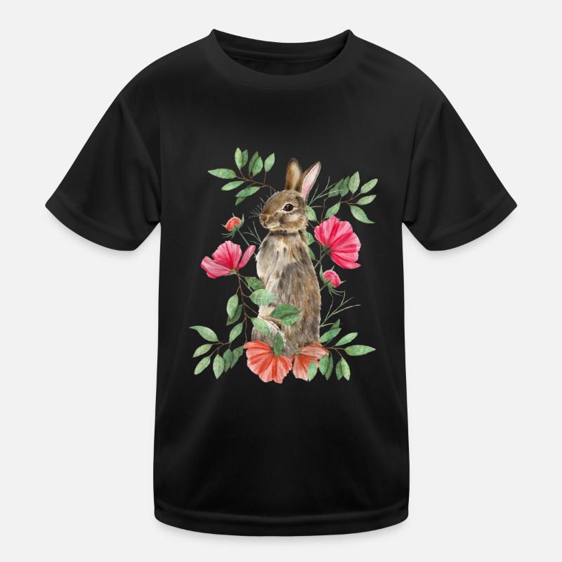Rabbit with flowers - Kids Functional T-Shirt - black