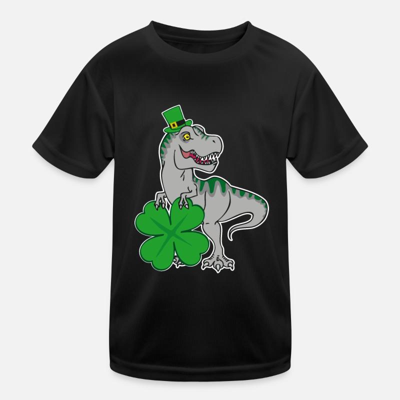 St. Patrick's Day T-Rex with cloverleaf and hat - Kids Functional T-Shirt - black