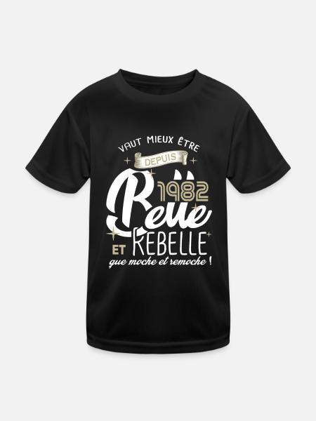 anniversaire 40 ans fille belle et rebelle 1982 - T-shirt sport Enfant - noir - Devant