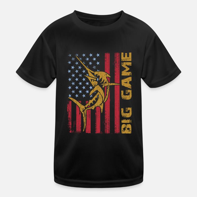 Springender Marlin mit US Flagge Hochseefischen Kinder Funktions-T-Shirt
