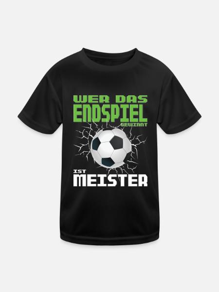 Wer das Endspiel gewinnt ist Meister Fußball - Kinder Funktions-T-Shirt - Schwarz - Vorne