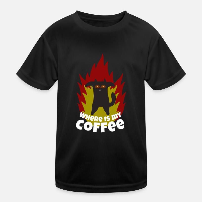 Kaffe Katze Morgenmuffel Kaffeebohne Feuer Kinder Funktions-T-Shirt