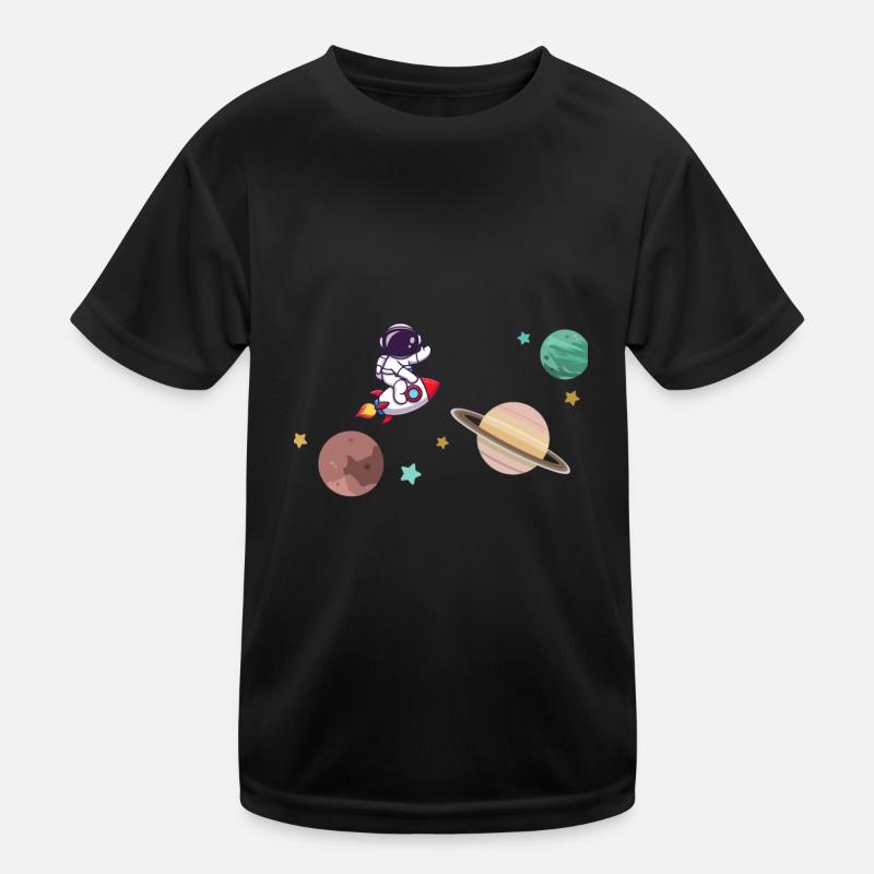 Astronaut auf Rakete im Weltraum Kinder Funktions-T-Shirt