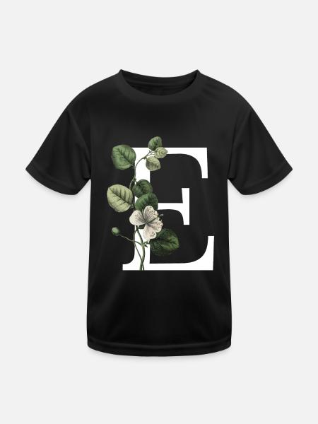Green Botanical Letter E - Kids Functional T-Shirt - black - Front