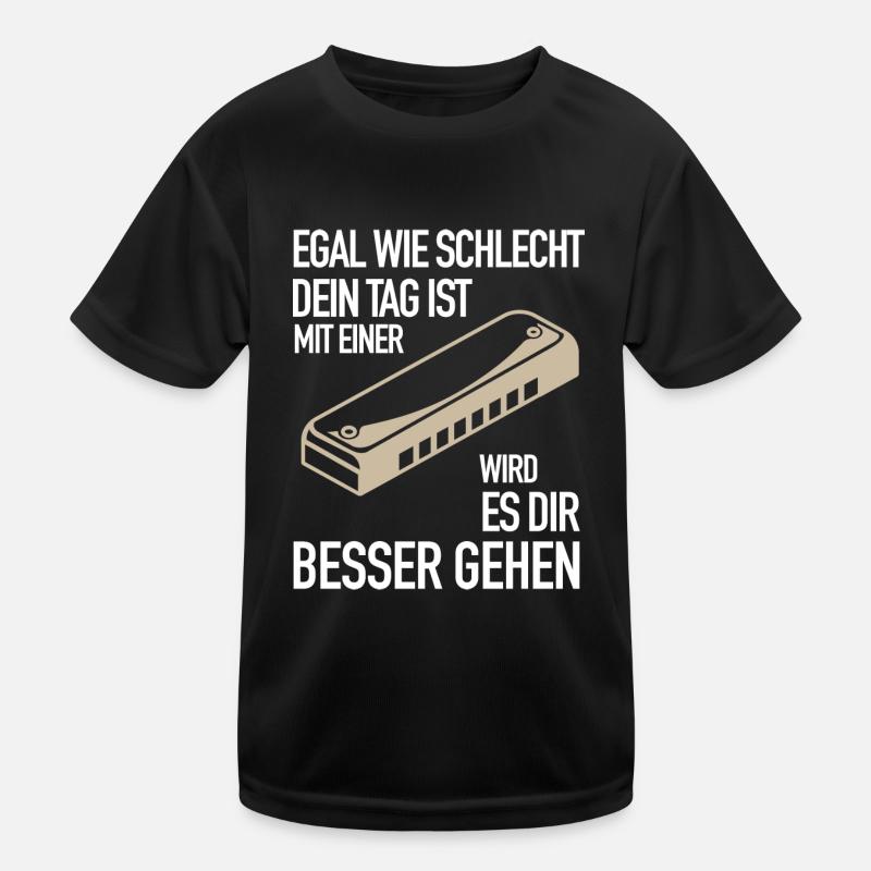 Geschenk schlechter Tag mit Mundharmonika geht - Kinder Funktions-T-Shirt - Schwarz