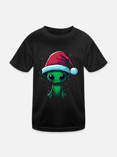 Weihnachtsalien, Weihnachtsoutfit - Kinder Funktions-T-Shirt - Schwarz - Vorne