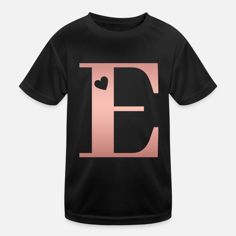 Buchstabe E Roségold - Kinder Funktions-T-Shirt - Schwarz