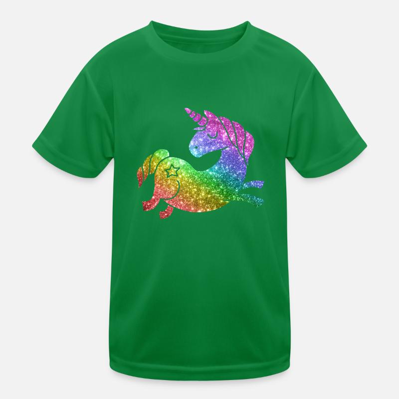 Regenbogen Glitzer Einhorn - Unicorn Kinder Funktions-T-Shirt
