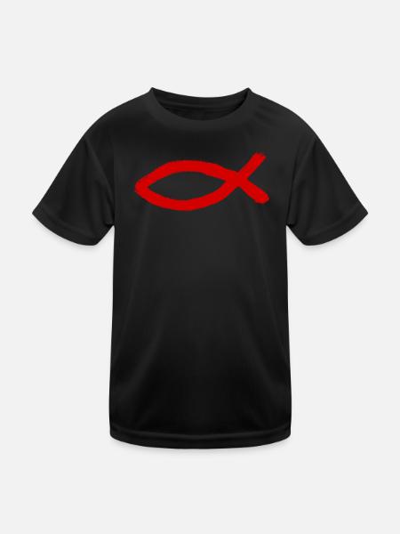 Jesus fish Ichthys fish fish - Kids Functional T-Shirt - black - Front