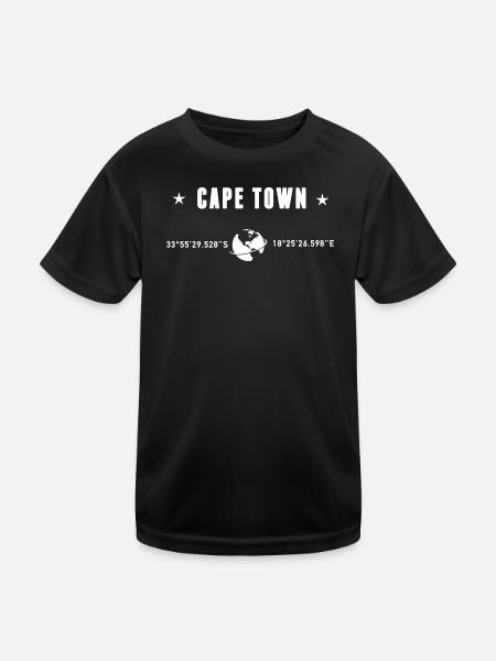 Kapstadt-Koordinaten weiße Typografie - Kinder Funktions-T-Shirt - Schwarz - Vorne