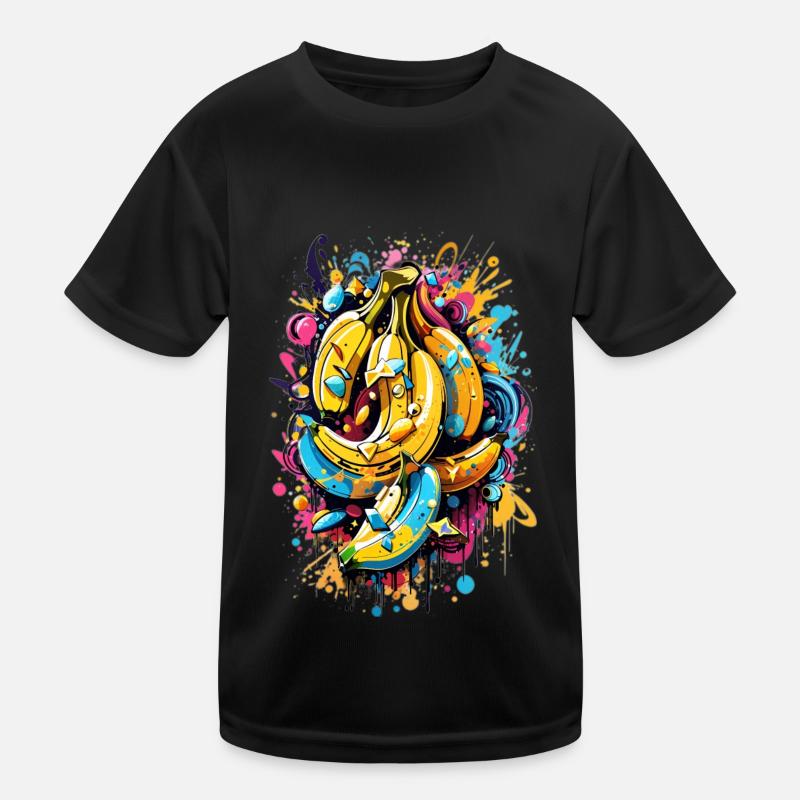 Graffiti Bananen - Kinder Funktions-T-Shirt - Schwarz