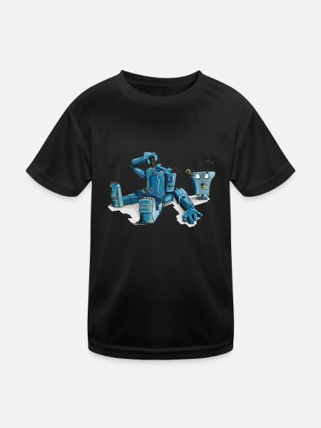 Roboter - Kinder Funktions-T-Shirt - Schwarz - Vorne