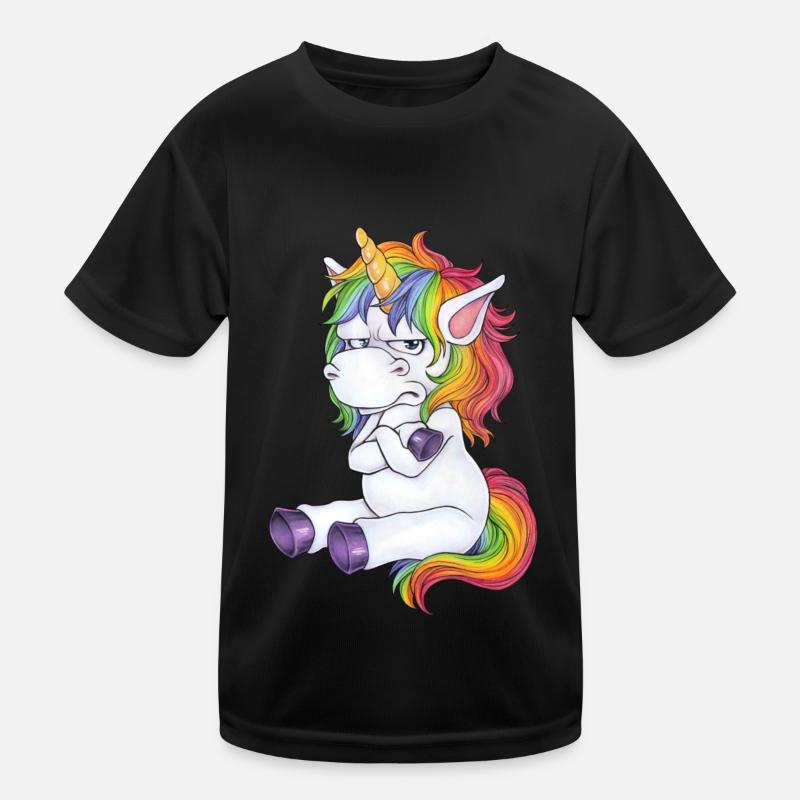 Böses Muffel Einhorn mit bösem Blick Geschenk Witz Kinder Funktions-T-Shirt