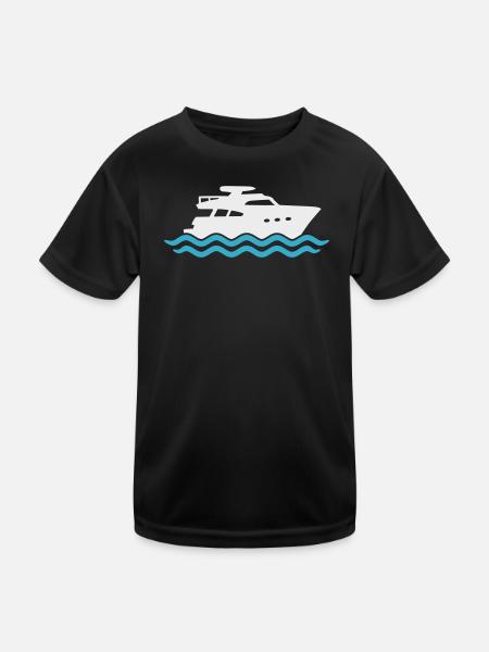 Yacht Silhouette Motorboot - Kinder Funktions-T-Shirt - Schwarz - Vorne