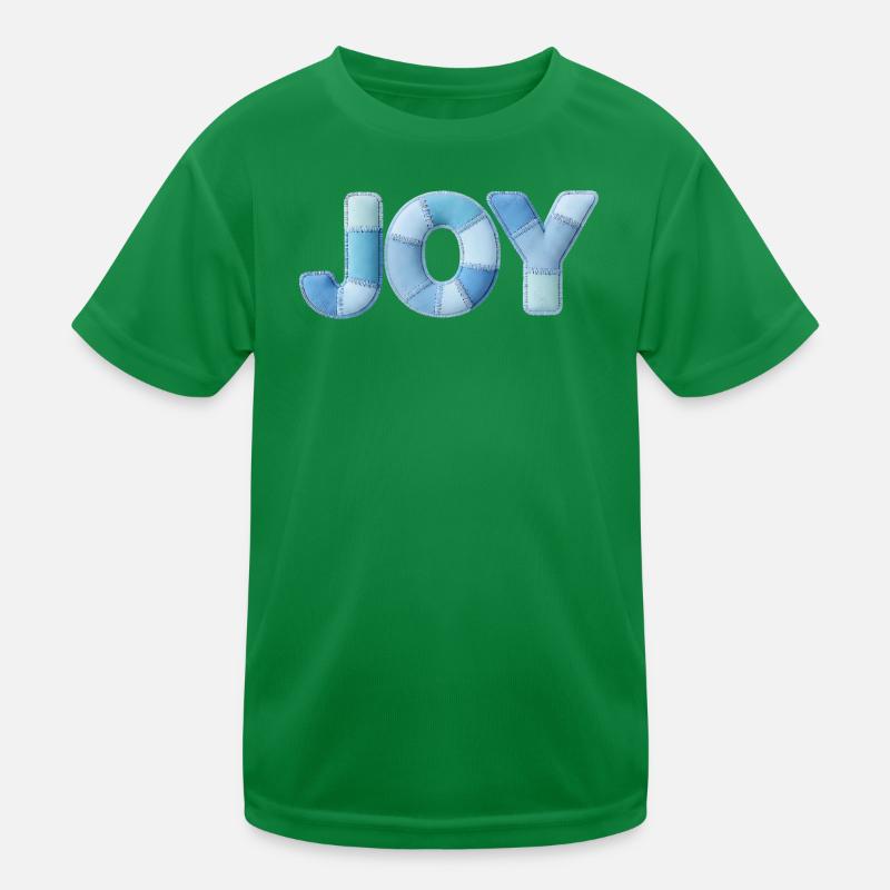 Blue Patchwork Joy Lettering Kids Functional T-Shirt