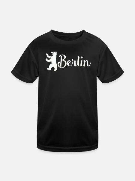 Berlin Bär Logo Schriftzug - Kinder Funktions-T-Shirt - Schwarz - Vorne