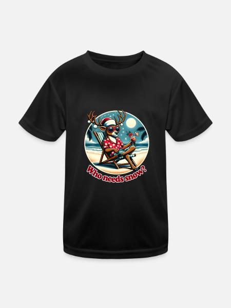 Vacances à Noël, rennes frais sur la plage - T-shirt sport Enfant - noir - Devant