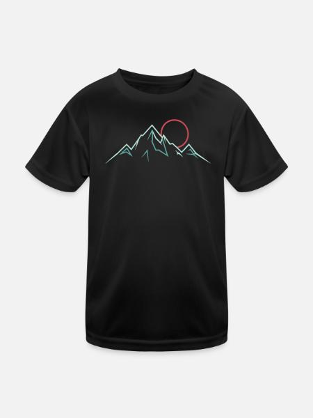 Minimalist Mountain Range with Rising Sun - Kids Functional T-Shirt - black - Front