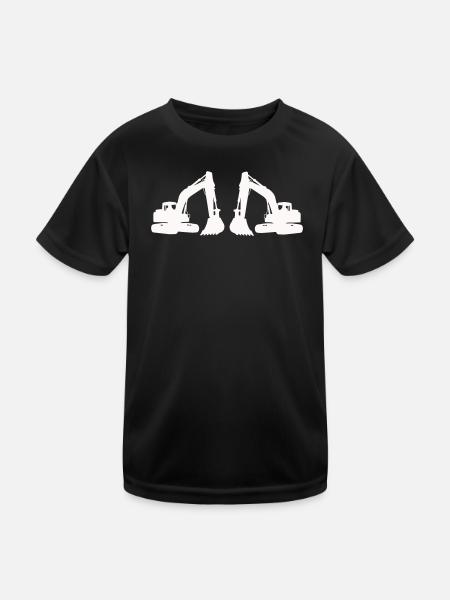 Doppel Bagger Silhouette - Kinder Funktions-T-Shirt - Schwarz - Vorne