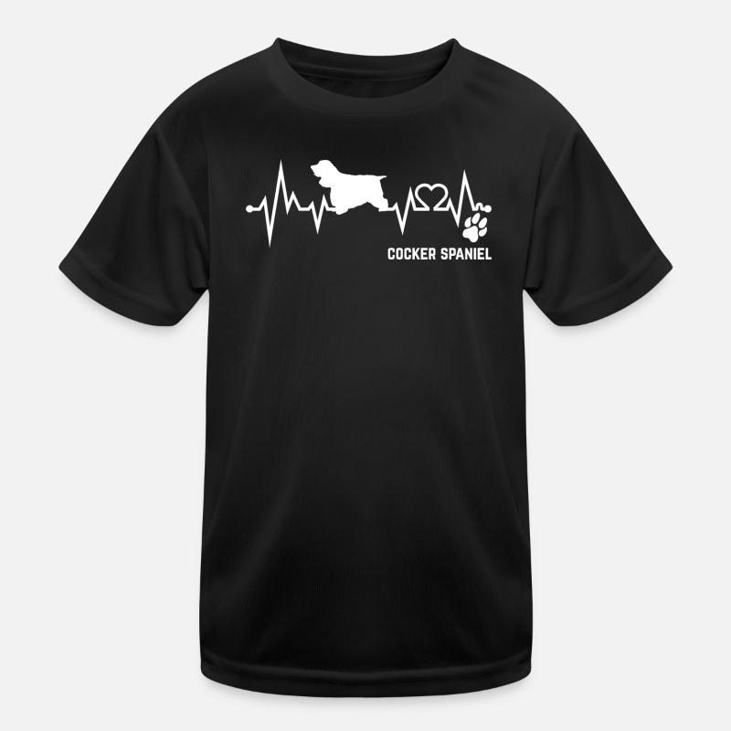 Cocker Spaniel Heartbeat Pulse ECG Dog Gift - Kids Functional T-Shirt - black