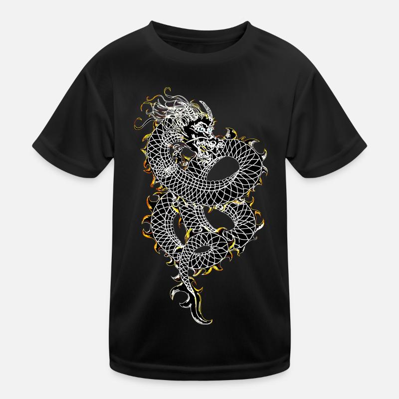 Chinesischer Drache Long - Kinder Funktions-T-Shirt - Schwarz