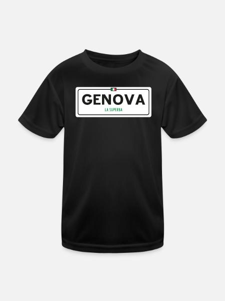 Ortsschild Genua - Kinder Funktions-T-Shirt - Schwarz - Vorne
