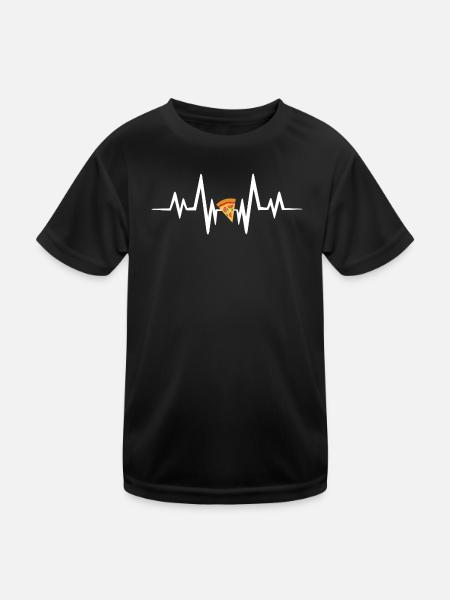 Pizza heartbeat - Kinder Funktions-T-Shirt - Schwarz