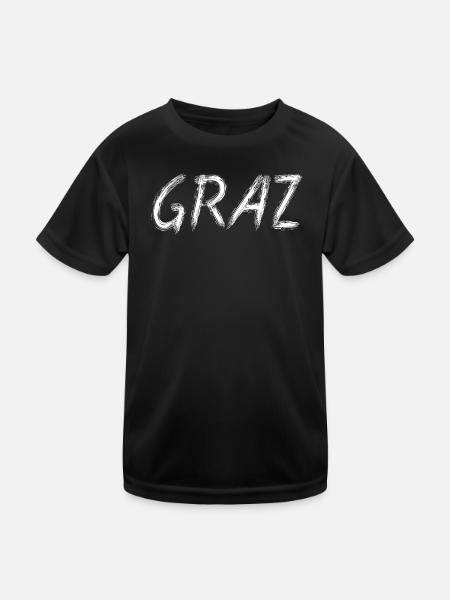 Graz Pinselstraßenkunst - Kinder Funktions-T-Shirt - Schwarz - Vorne