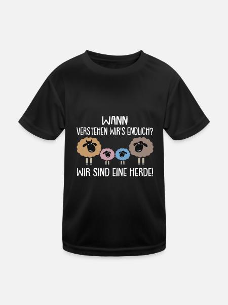 Wann verstehen wir's? Wir sind eine Herde - Kinder Funktions-T-Shirt - Schwarz - Vorne
