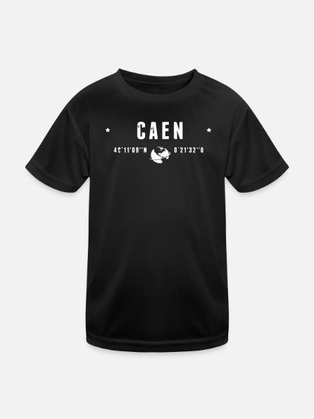 Caen France Globe Blanc GPS-Koordinaten - Kinder Funktions-T-Shirt - Schwarz - Vorne