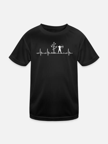 Bogenschütze Heartbeat Bogenschiessen Geschenk - Kinder Funktions-T-Shirt - Schwarz - Vorne