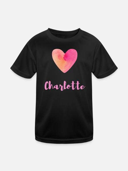 Charlotte Rosa Herz Feminines Namensdesign - Kinder Funktions-T-Shirt - Schwarz - Vorne