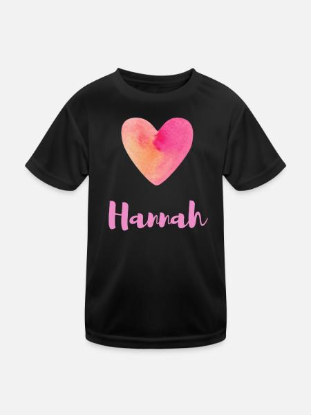 Hannah Rosa Herz Feminines Mädchen Outfit Tee - Kinder Funktions-T-Shirt - Schwarz - Vorne