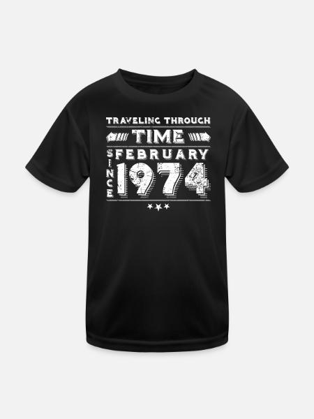 Vintage Zeitreise Geburtstags Design Februar 1974 - Kinder Funktions-T-Shirt - Schwarz - Vorne