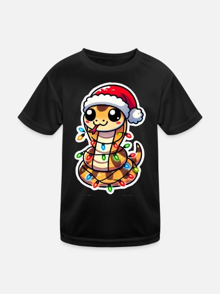 Christmas Snake Wrap - Kids Functional T-Shirt - black