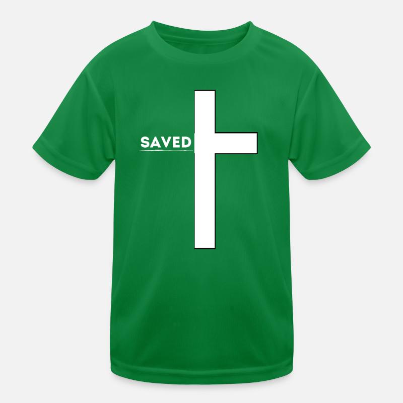 'Saved' Cross Design – Standout Christian Apparel Kids Functional T-Shirt