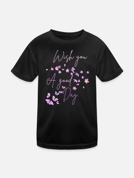 Wish You A Good Day Floral - Kids Functional T-Shirt - black