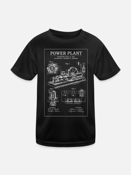 Industrie-Blueprint-Kraftwerk - Kinder Funktions-T-Shirt - Schwarz - Vorne