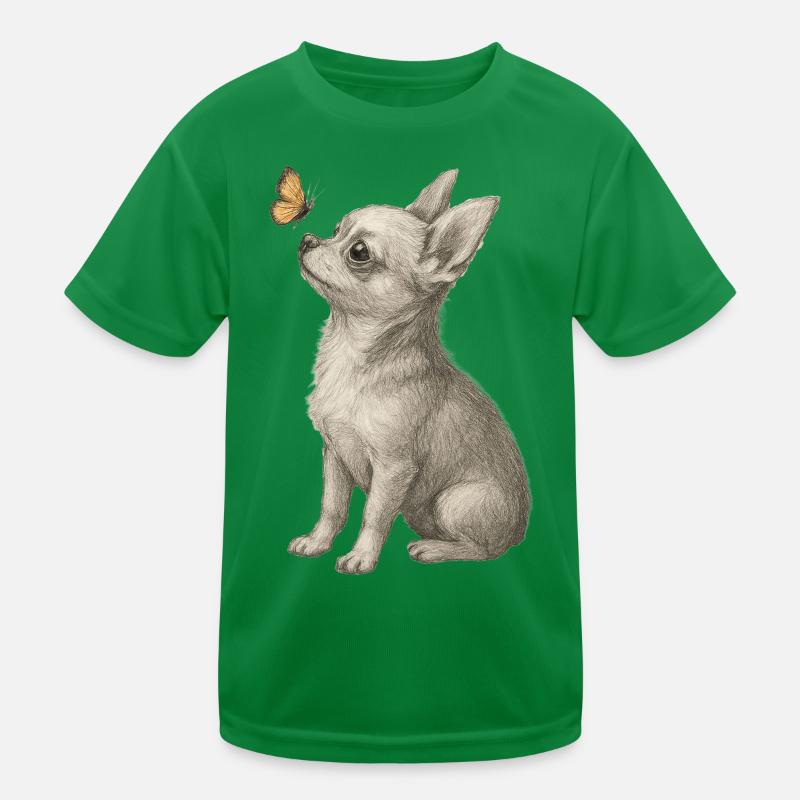 Chihuahua dog looking at butterfly Kids Functional T-Shirt