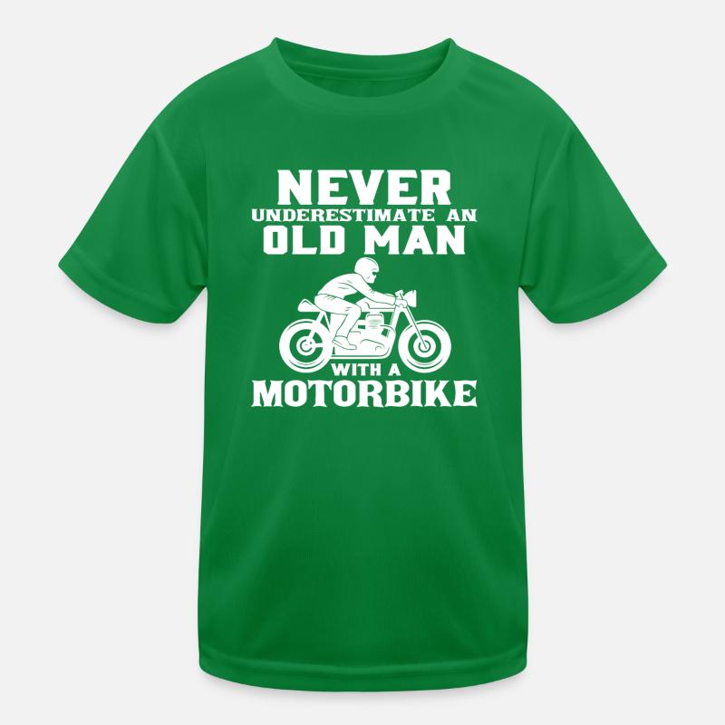 Alter Mann mit Motorrad Hobby Biker Rente Kinder Funktions-T-Shirt