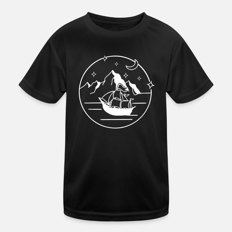 Ship Boat Drawn Sailing Pirate Captain Trip Kids Functional T-Shirt