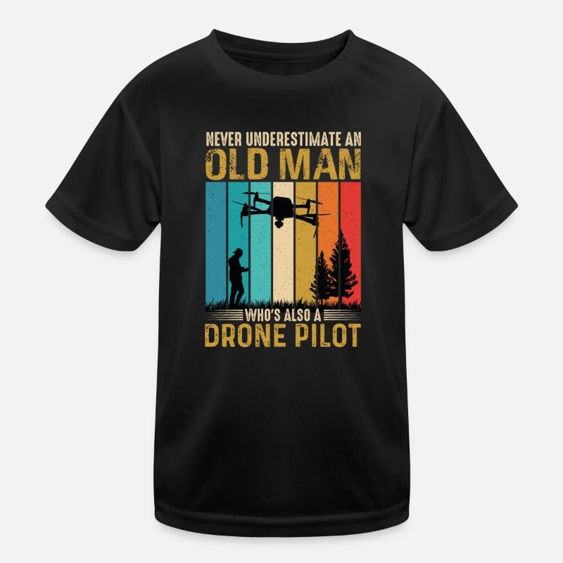 Alter Mann mit Drohne Opa Vater Papa Rentner Kinder Funktions-T-Shirt