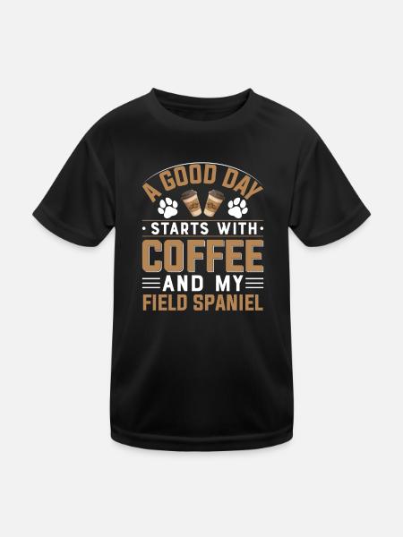 Field Spaniel Kaffee Trinken Koffein Hunderasse - Kinder Funktions-T-Shirt - Schwarz - Vorne