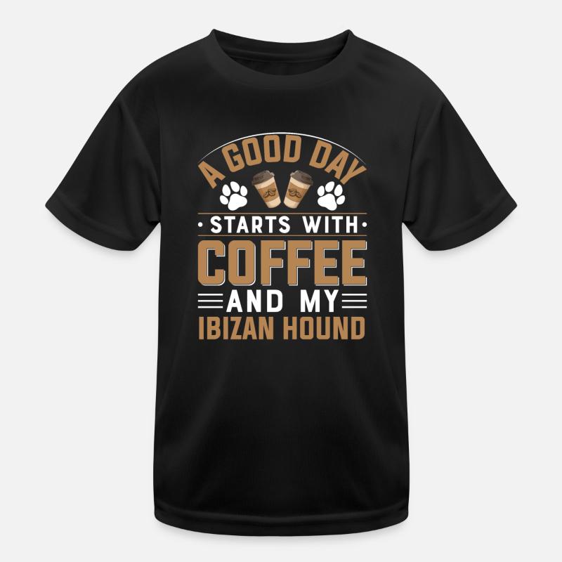 Podenco Ibicenco Dog Breed Coffee Drinking Caffeine Kids Functional T-Shirt